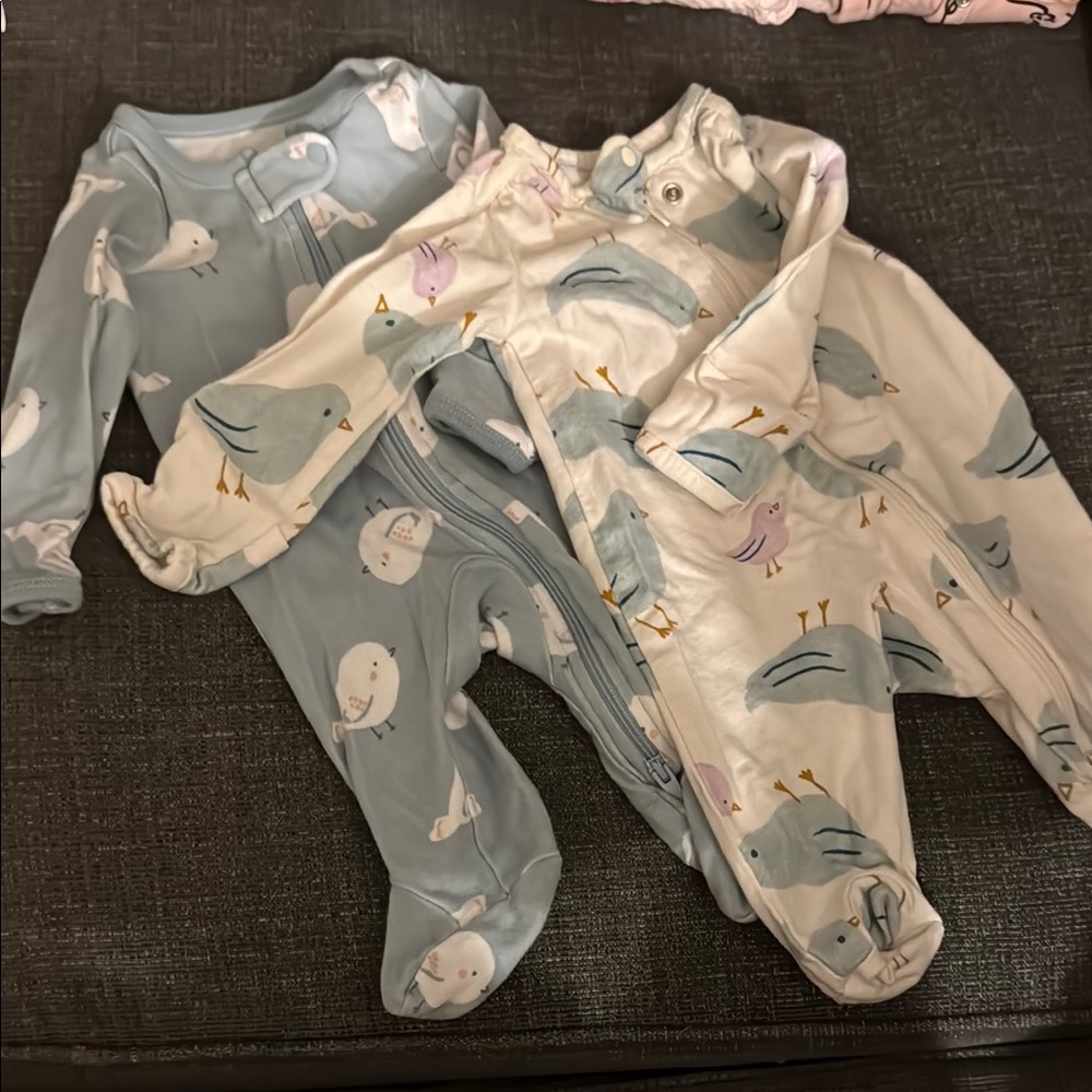 Blue and White Bird Print Kids One Piece